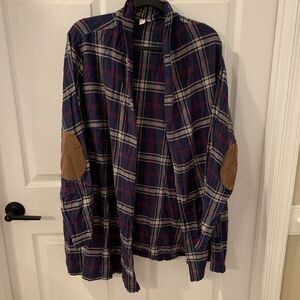Cato Women's size‎ 18 / 20 Shrug Wrap Plaid Flannel Elbow Patch Western Cowboy